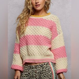POL Pink and Cream Striped Sweater